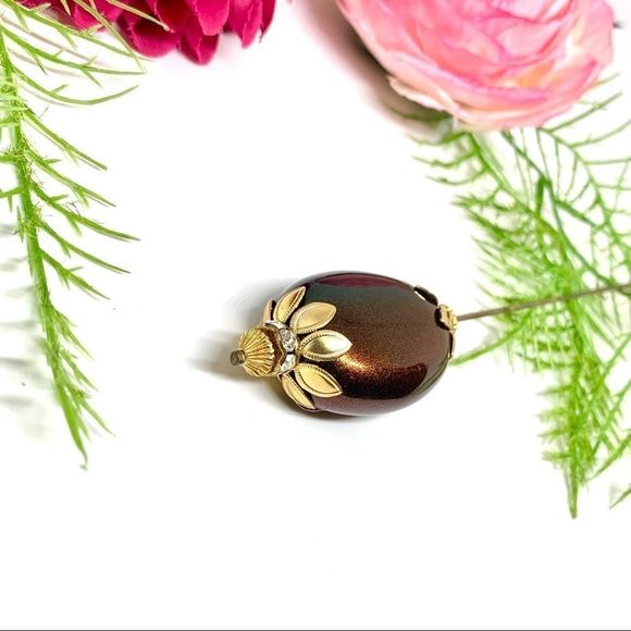 VINTAGE⚜️Kaleidoscope Cabochon Filigree Hat Pin - Picture 6 of 10